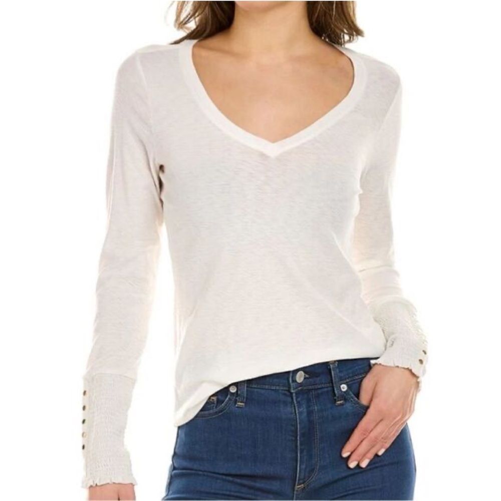 NATION Womens Paige Smock Cuff Tee LS Ivory Women’s SIZE LRG